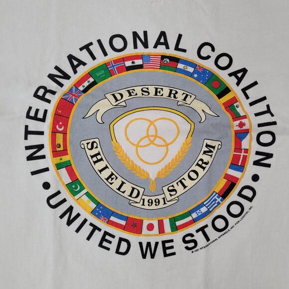 Vintage 1991 Dessert-Storm Shirt M/L 21x27 International Country Flag - Picture 8 of 13